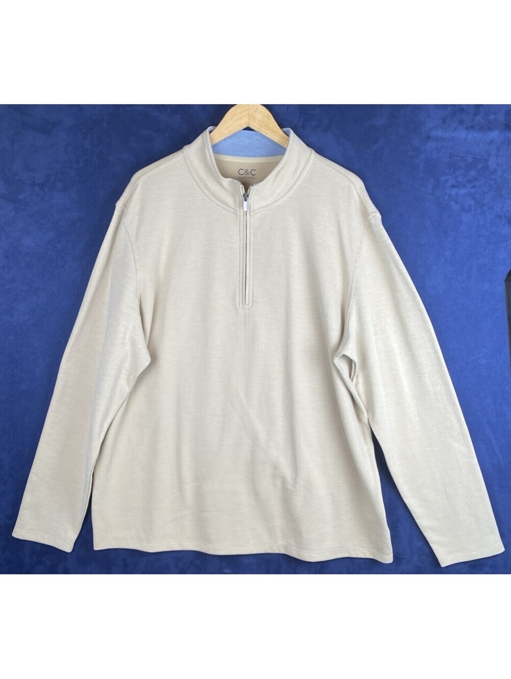 C&C California Men’s Quarter Zip Pull Over  Sweater Beige XXL